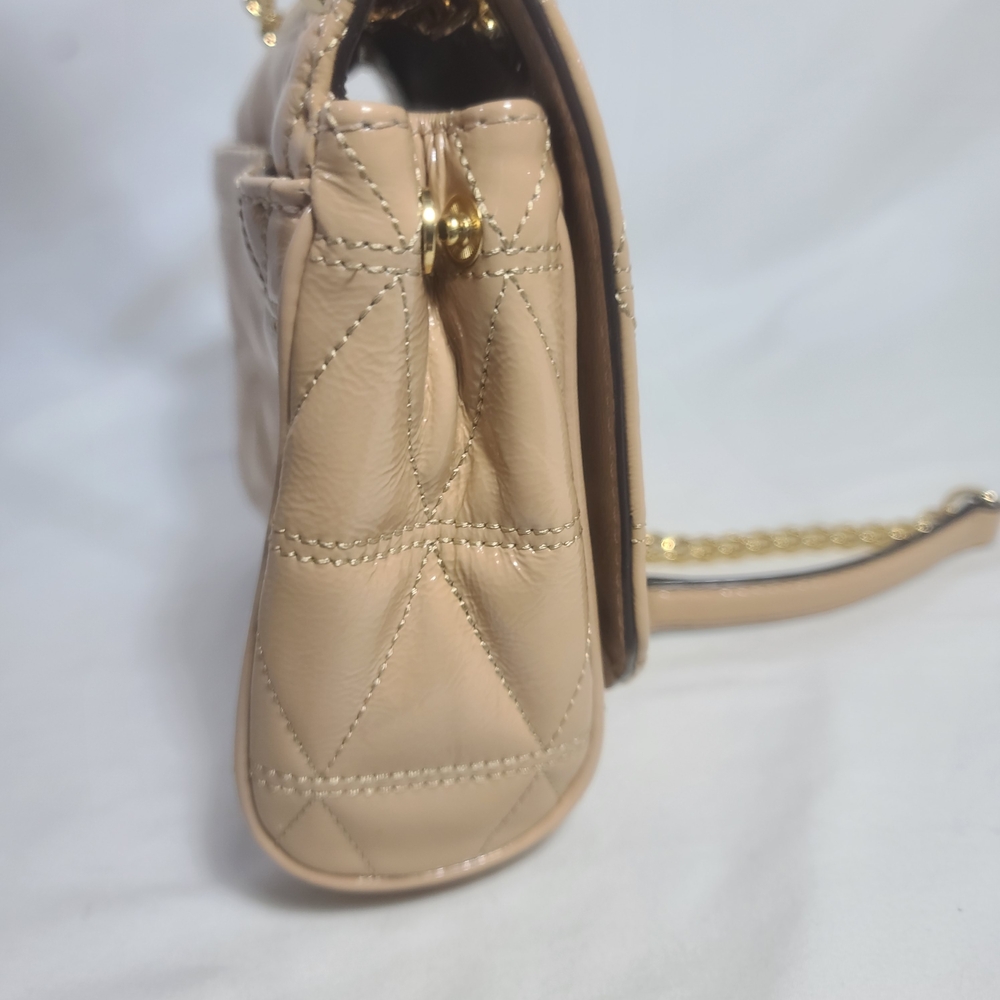Michael Kors Vivianne Small Flap Shoulder Crossbody Patent Leather Beige Purse - Picture 8 of 16